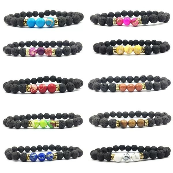 Pedra natural 8mm pulseiras vulcânicas imperadores pedras de buddha cabeça de buda Energia 15 cores 20 pcs / lote atacado