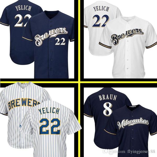 

Milwaukee 22 Christian Yelich Brewers Jersey 8 Ryan Braun 7 Eric Thames 19 Robin Yount Embroidery Baseball Jerseys Free