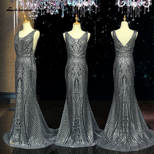 

lakshmigown sparkle sequines arabic evening dresses grey mermaid prom dress 2020 custom made formal women party gown avond jurk, White;black