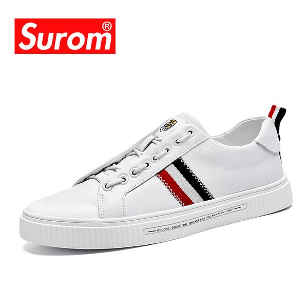

surom 2019 autumn new men's casual shoes fashion wild sneakers breathable non-slip sneakers leather men's shoes, Black