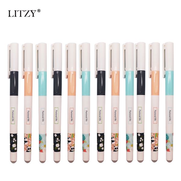 

12pcs/set 0.38mm kawaii big panda erasable pen blue/black magic gel pen cute school office writing supplies student stationery