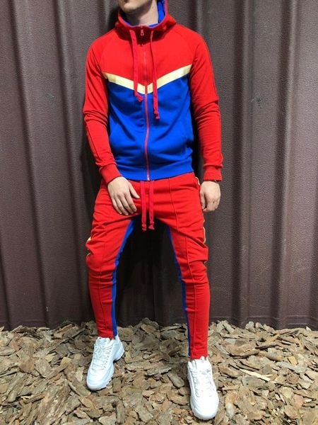 

sets tracksuit sports suit men's hooded streetwear sweatshirt set slim casual tracksuit men zipper jacket + pencil pants 2pieces, Gray