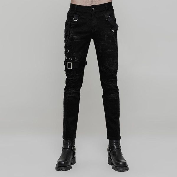 

punk rave men's personality distressed mesh-paneled skinny trousers k-319, Black