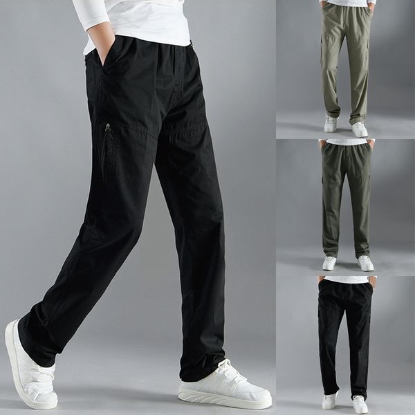 

2019 summer men solid casual comfortable design daily cargo pants pockets long pants joggers streetwear pantalones hombre, Black