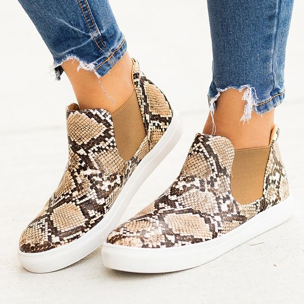 

plus size 43 fashion snake print ladies ankle boots elastic band rubber cozy pu leather boots women botas mujer, Black
