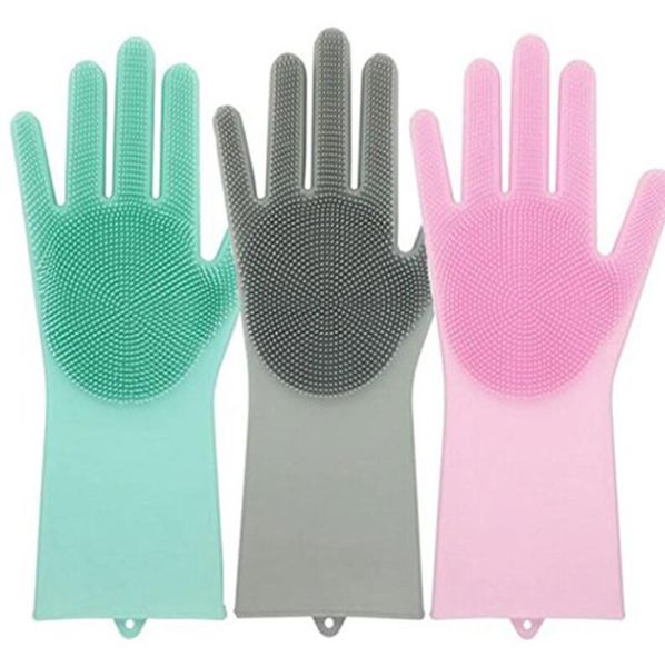 

1pairs=2pcs magic washing brush silicone glove resuable household scrubber anti scald dishwashing gloves kitchen bed bathroom cleaning tools