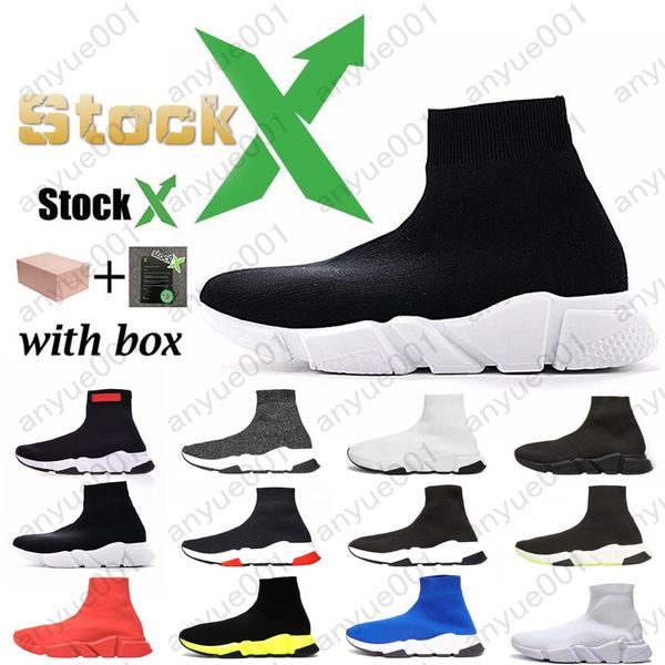 

with box 2020 designer socks speed trainers knit paris sock shoe sock knit triple s boots trainers runner sneakers size 36-45 men women, Black