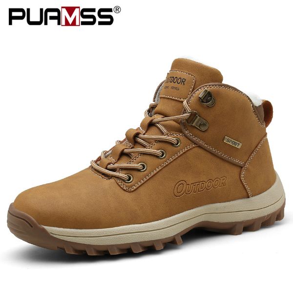 

winter warm men boots leather fur plus men snow boots waterproof working ankle boots high men shoes botas hombre t200305, Black