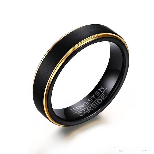

mens basic tungsten steel black gold-color stepped edges finish center rings for male wedding engagement band jewelry, Silver