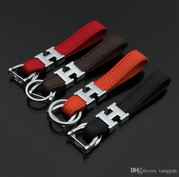 

19 new shelf letter buckle car keychain creative gift key ring lychee keychain men's waist hanging real leather belt box, Gray