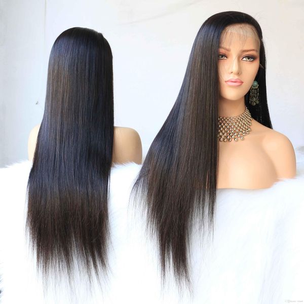 

24inch long full lace wig unprocessed brazilian virgin human hair natural color wigs straight with baby hair, Black