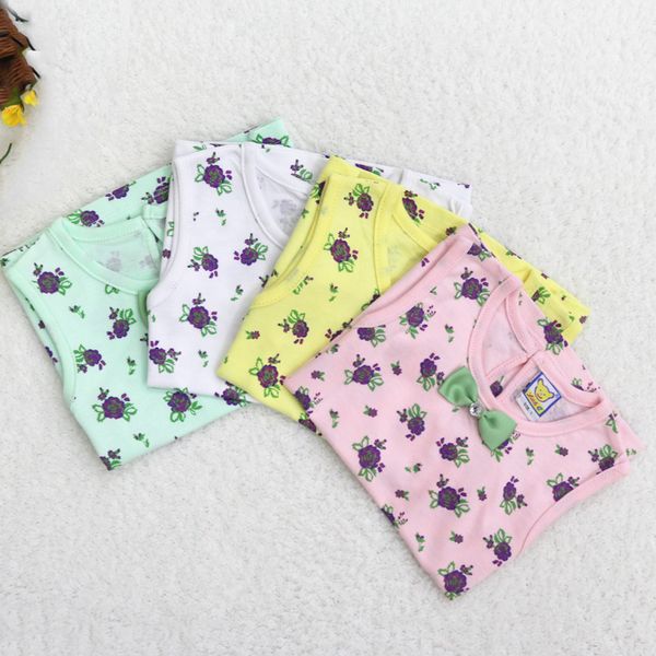 

2019 little q summer pure cotton girls shortless shirts baby printed vests children bowknot o neck underwear sleeveless shirts, White;black