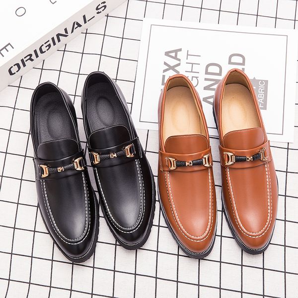 

men shoes leather luxury 2019 autumn winter slip on office loafers formal casual brand breathable lightweight, Black