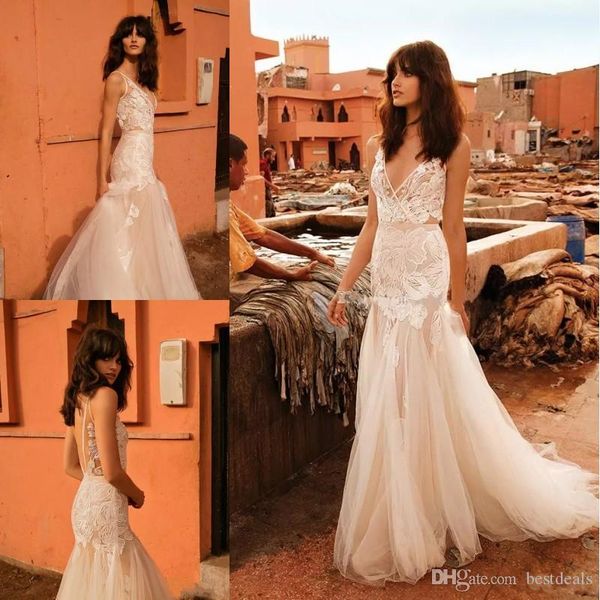 

лиз мартинес 2020 иллюзия лиф bohemian русалка свадебные платья backless свадебные кружева аппликация часовня поезд свадебные платья, White