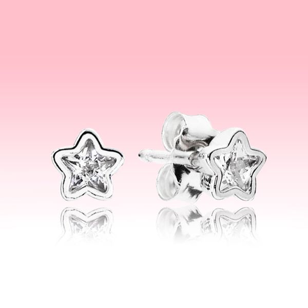 

simple crystal small earrings beautiful women jewelry original logo box for pandora 925 sterling silver stud earring set, Golden;silver