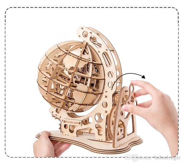 

2019 new wooden globe diy assembled creative 3d toy wooden mechanical transmission model assembled educational toys