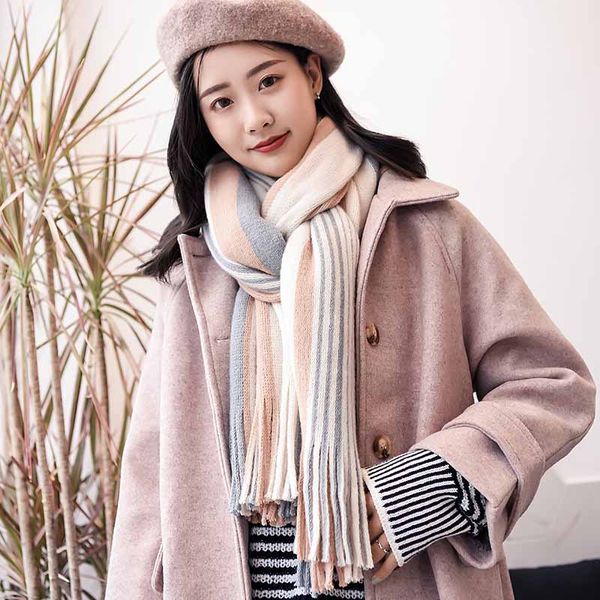 

autunm winter warm knitting scarf shawl stitching is natural scarf tassel with thick warm knitting scarf shawl, Blue;gray