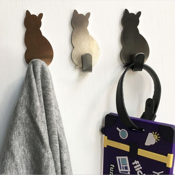 

2 self-adhesive hook storage rack bathroom kitchen hanger wall-mounted door towel rack seamless stainless steel adhesive hook kitty hanger