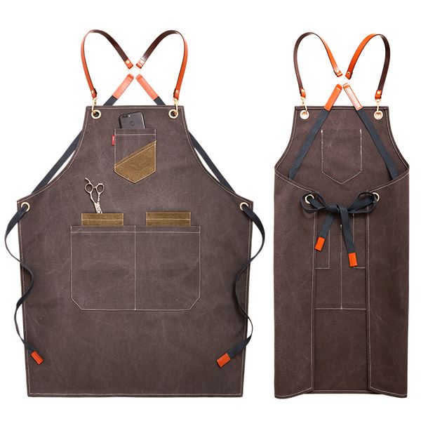 

2020 canvas bibs aprons for women men leather bbq chef home kitchen dress barber hairdres cafe cook waiter custom logo pinafore