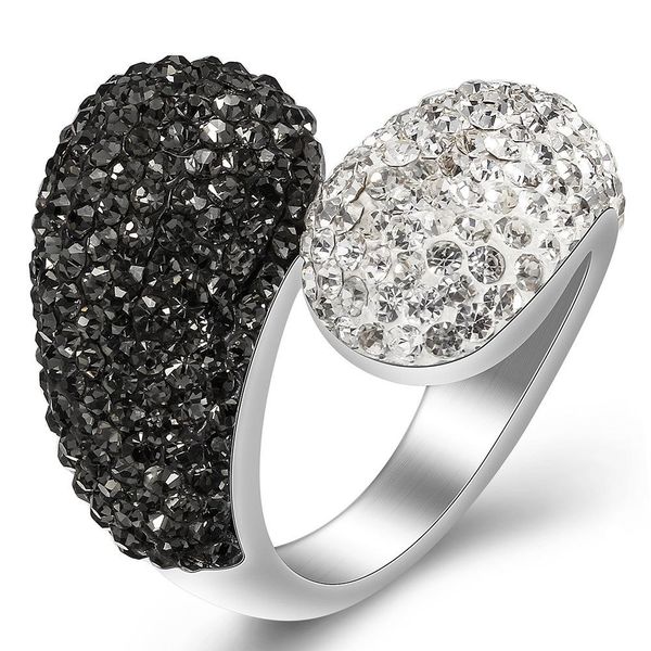 

new fashion luxury titanium stainless steel womens bling black diamond finger ring band wedding engagement jewelry gifts for women wholesale, Silver