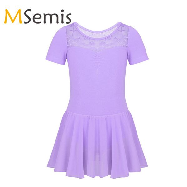 

kids girls ballet leotard dress swimsuit for dancing gymnastics leotard girls floral lace splice back ballet dance chiffon skirt, Black;red