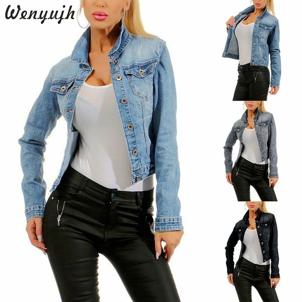 

wenyujh vintage women jean jacket casual blue black denim jacket coat spring autumn korean fashion streetwear demin, Black;brown