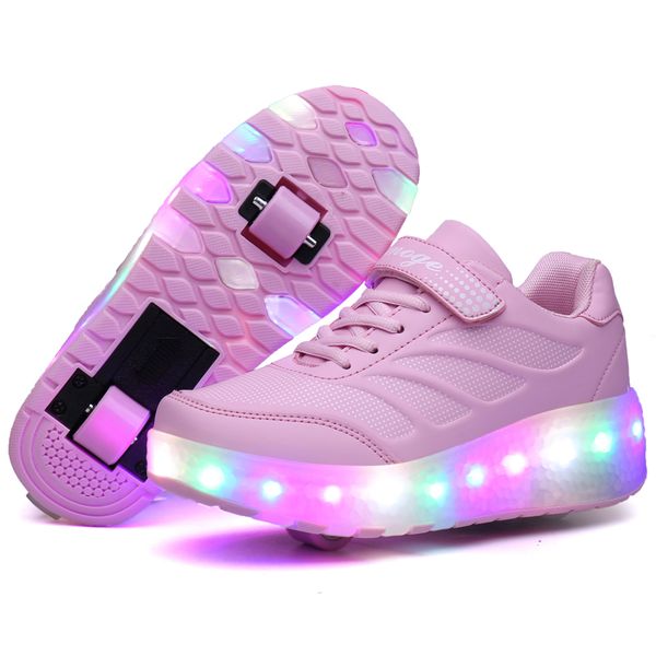 

Два Колеса Светящиеся Кроссовки Синий Розовый Led Light Roller Skate Shoes Для Детей Дети Led Sho