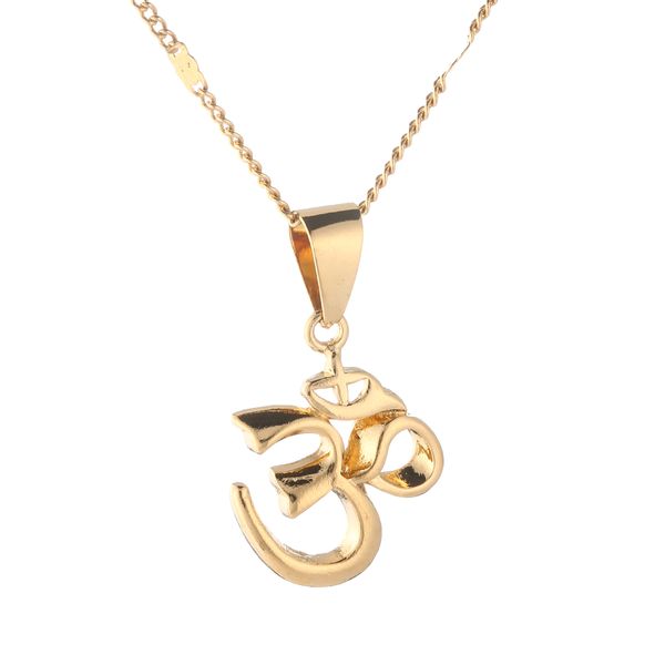 Trendige Indien Yoga Halskette Anhänger OHM Hindu Buddhist AUM OM Hinduismus Outdoor Sport Gold Farbe Metall Schmuck