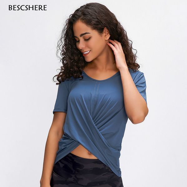 

bescshere cross nylon workout fitness short sleeve shirts women anti-sweat plain sport gym yoga running crop xs-xl, White;red