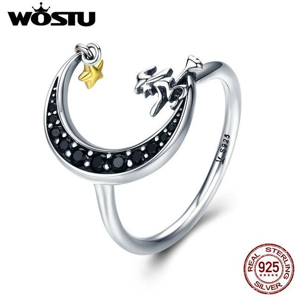 

wostu новый дизайн 925 sterling silver волшебное witch в moon star кольца для женщин сказка стиль ювелирных подарков fir288, Golden;silver