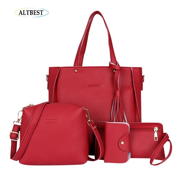 

women 4 set handbags pu leather fashion designer handbag shoulder bag black vintage female messenger bag#1104x35