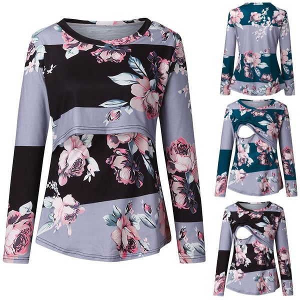 

women breastfeeding sweater autumn pregnant nursing maternity o-neck long sleeve printed floral blouse 2019 newest, White