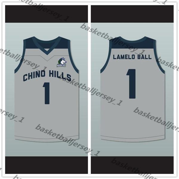 

lamelo ball 1 chino hills huskies gray basketball jersey with patch-1, Black;red