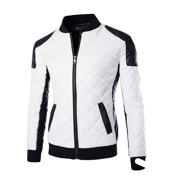 

autumn men's cotton pu jackets black white patchwork leather jacket moto biker jacket locomotive outerwear male casual coat