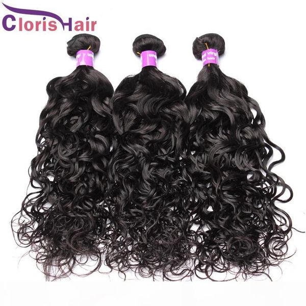 

great quality 3pcs virgin malaysian water wave hair weaves wet and wavy bundles unprocessed curly human hair extensions natural wave, Black