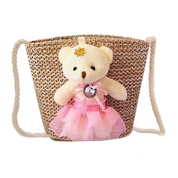 

ishowtienda bears straw bags fashion children's shoulder messenger weaving bag children summer small bags 2019 bolsa feminina