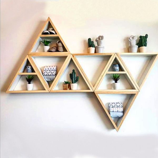 

abla ins style storage rack natural wooden handmade diy triple-cornered wall-mounted commodity shelf storage rack children hom