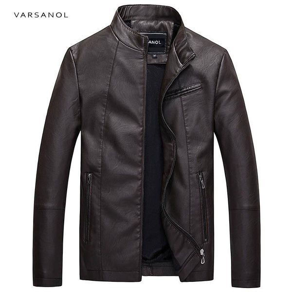 

varsanol causal leather jackets male long sleeve winter thick pocket mens pu bomber outerwear zipper brand clothing elastic, Black;brown
