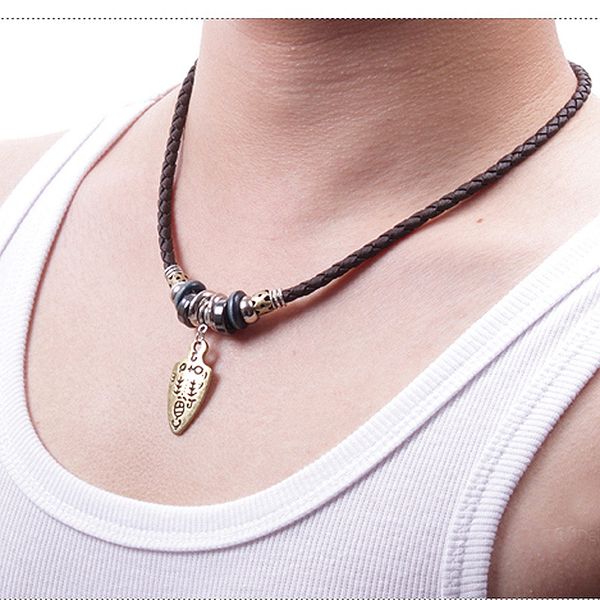 

pendants genuine leather rope gu jian necklace braided fashion jewelry wholesale, Silver
