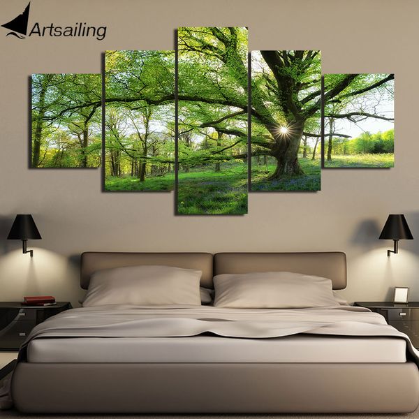

5 piece canvas art print green tree big scenery painting wall pictures art for livingroom bedroom framework f1828