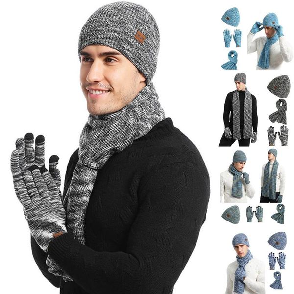 

knitted scarf beanie hat and gloves set stretch hat scarf and mitten set, Black