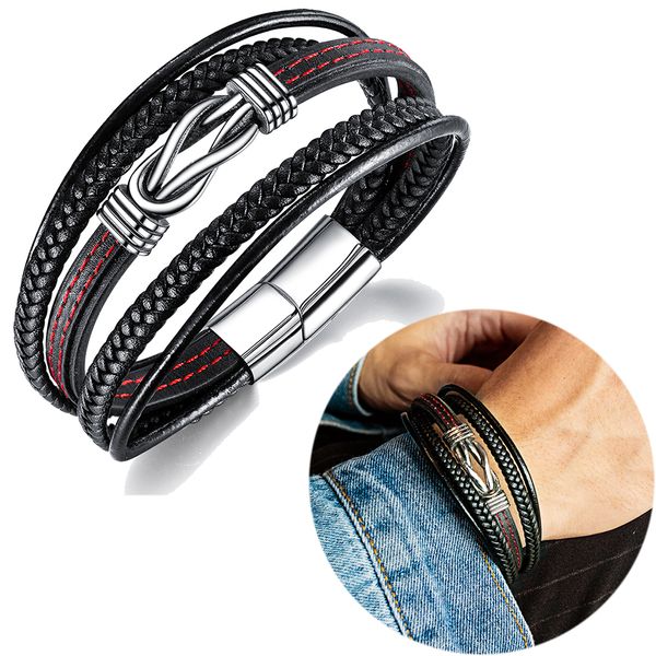 

pu leather multi-layer weaved charm bracelets men stainless steel braided cuff bangle wrist bracelet fashion jewelry costume accessories new, Golden;silver