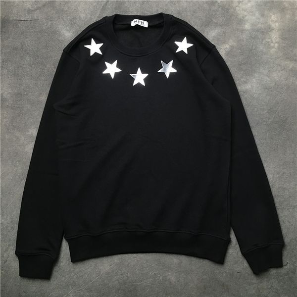 

20ss france italy new fashion court style pentagram reflective material print cotton men women mens hoodies sweatshirts, Black
