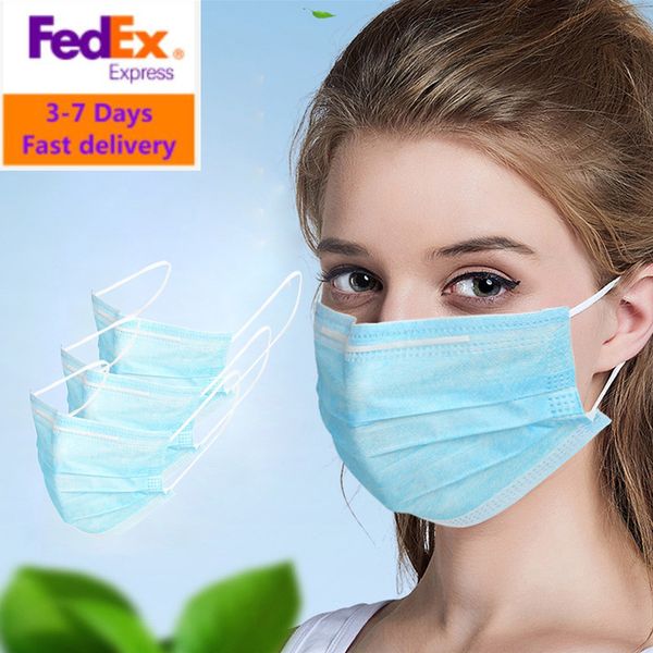

fedex shipping 100/200/500/1000/2000 pcs disposable non-woven 3-layer filter anti-dust anti-fog earloop mouth nose proof mask