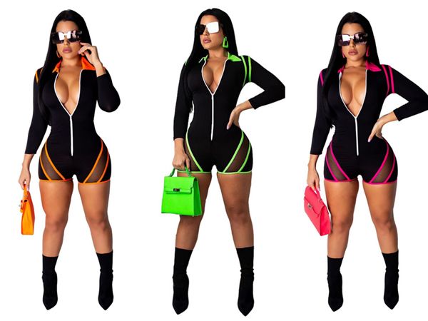 

оптовая глубокий v шеи sexy bodysuit женщины с длинным рукавом узкие rompers женщин комбинезон combinaison femme bodycon партии комбинезоны, Black;white