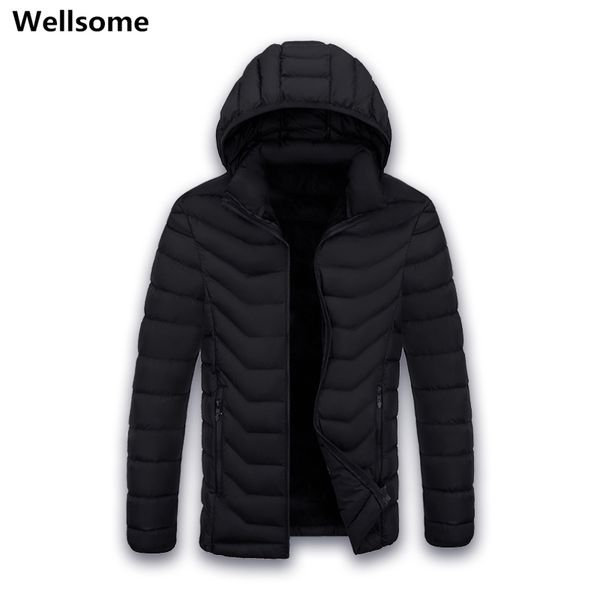 

2019 зимний хлопок проложенный мужские пальто новый человек outwear густой теплый сплошной цвет ветровки мужские с капюшоном куртки высокого, Black