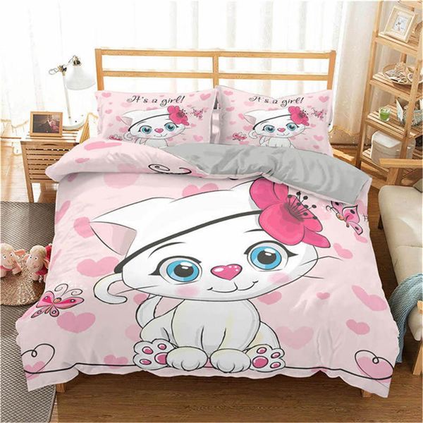 

boniu 3d bedding set cartoon cute cat 2/3pc home textiles duvet cover set  king size bedspread for kid gilr bed sets