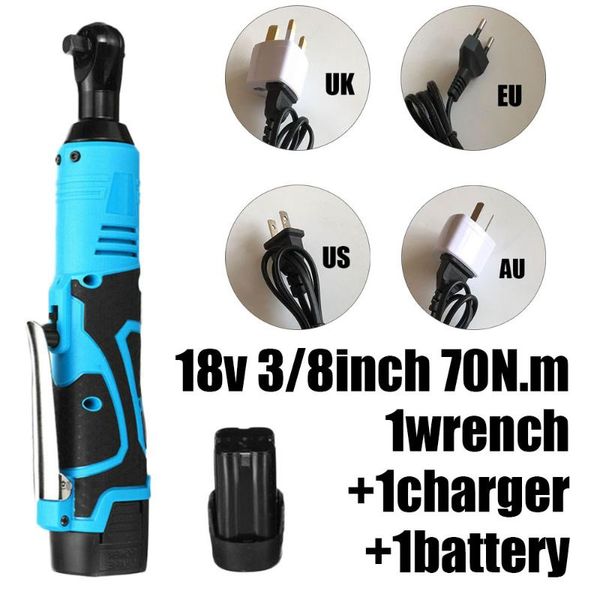 

18v 3/8inch 70n.m right angle cordless electric ratchet wrench battery kit uk/us/eu/au 110-240v 50/60hz wrench+charger+battery