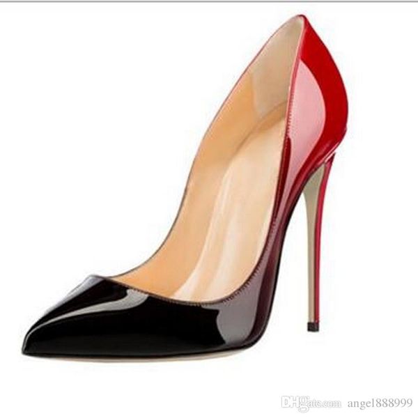 

fashion pointed toe high heels designer two colors red bottom shoes shallow mouth sole high-heeled women wedding dress shoes, Black