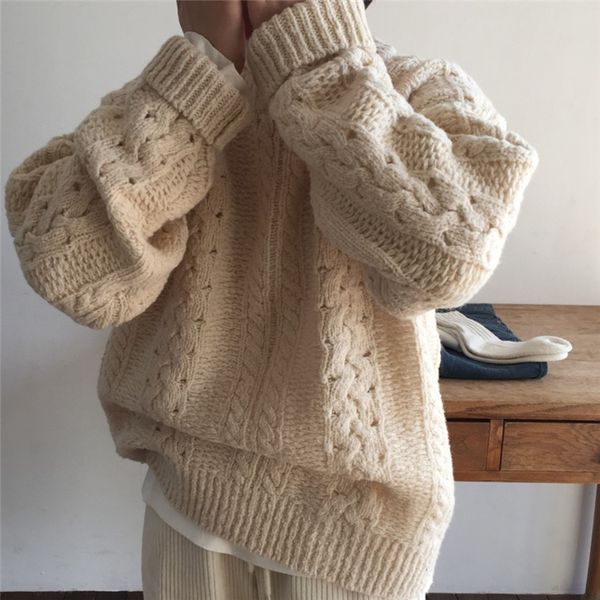 

women's sweaters mazefeng 2021 autumn winter o-neck loose female knitting warm korean style solid ladies minimalist, White;black